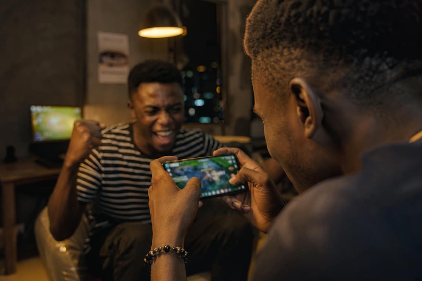 A player competing on a phone during a match